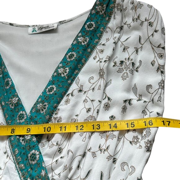 Boho Maxi Dress White Floral Print Sleeveless V-Neck Lined with Pockets Size L - Picture 8 of 15